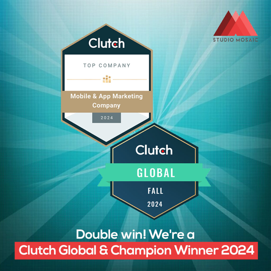 Studio Mosaic gets double awards from clutch The Clutch Global Fall 2024 and the Top company in the mobile and app marketing companies category 2024. https://studiomosaicapps.com/2024/11/18/studio-mosaic-clutch-global-fall-and-champion-2024-winner/