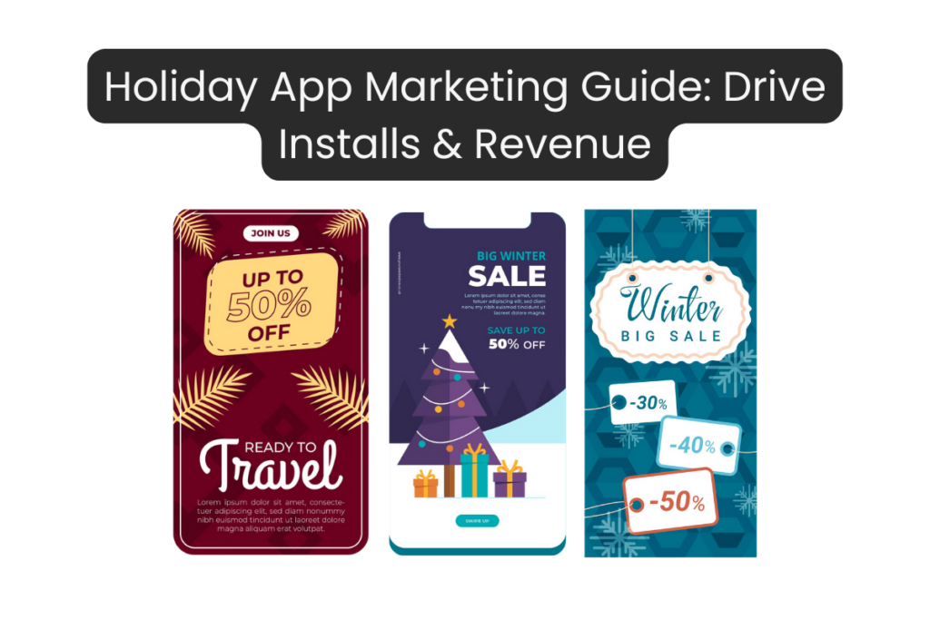 This banner image represents the article title “How to Utilize the Holiday Season to Drive App Installs and Revenue.” It visually conveys holiday-themed app marketing concepts such as increased downloads, festive promotions, subscription growth, and revenue spikes. The image includes seasonal elements combined with mobile app store visuals, analytics charts, and promotional cues to clearly describe the core keyword focus on holiday app growth strategies. The purpose of this image is to reinforce topical relevance, improve accessibility, and support SEO by visually explaining how holiday campaigns drive installs and monetization. Created as part of Studio Mosaic’s app growth framework — https://studiomosaicapps.com/